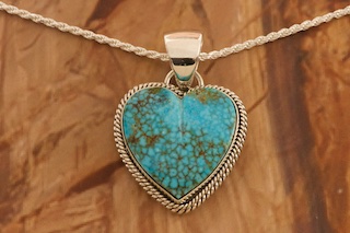 Artie Yellowhorse Genuine Kingman Turquoise Sterling Silver Heart Pendant